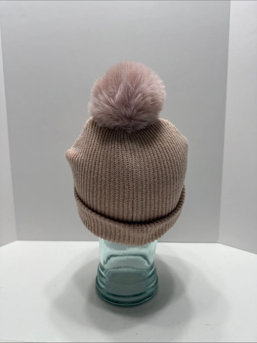 Sparkle Ribbed Knit Beanie - Dusty Rose